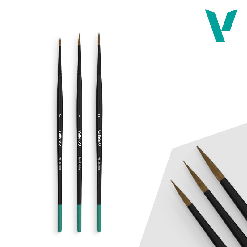 Vallejo Hobby Brushes: Pro Modeler - Natural Hair - Design Set - Sizes 0, 1 & 2