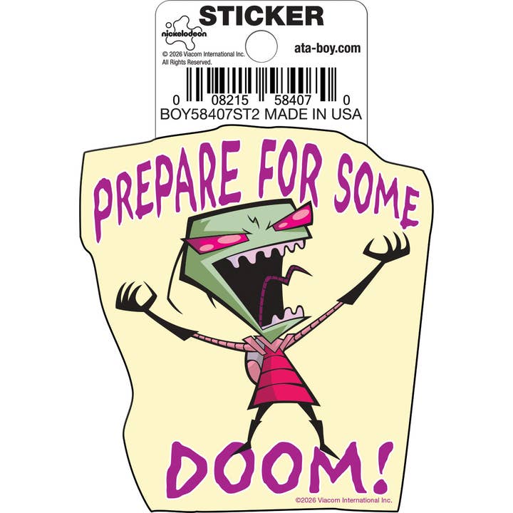 Ata-Boy Stickers: Die Cut Vinyl Sticker - 3" - Invader Zim - Prepare For Some Doom Quote